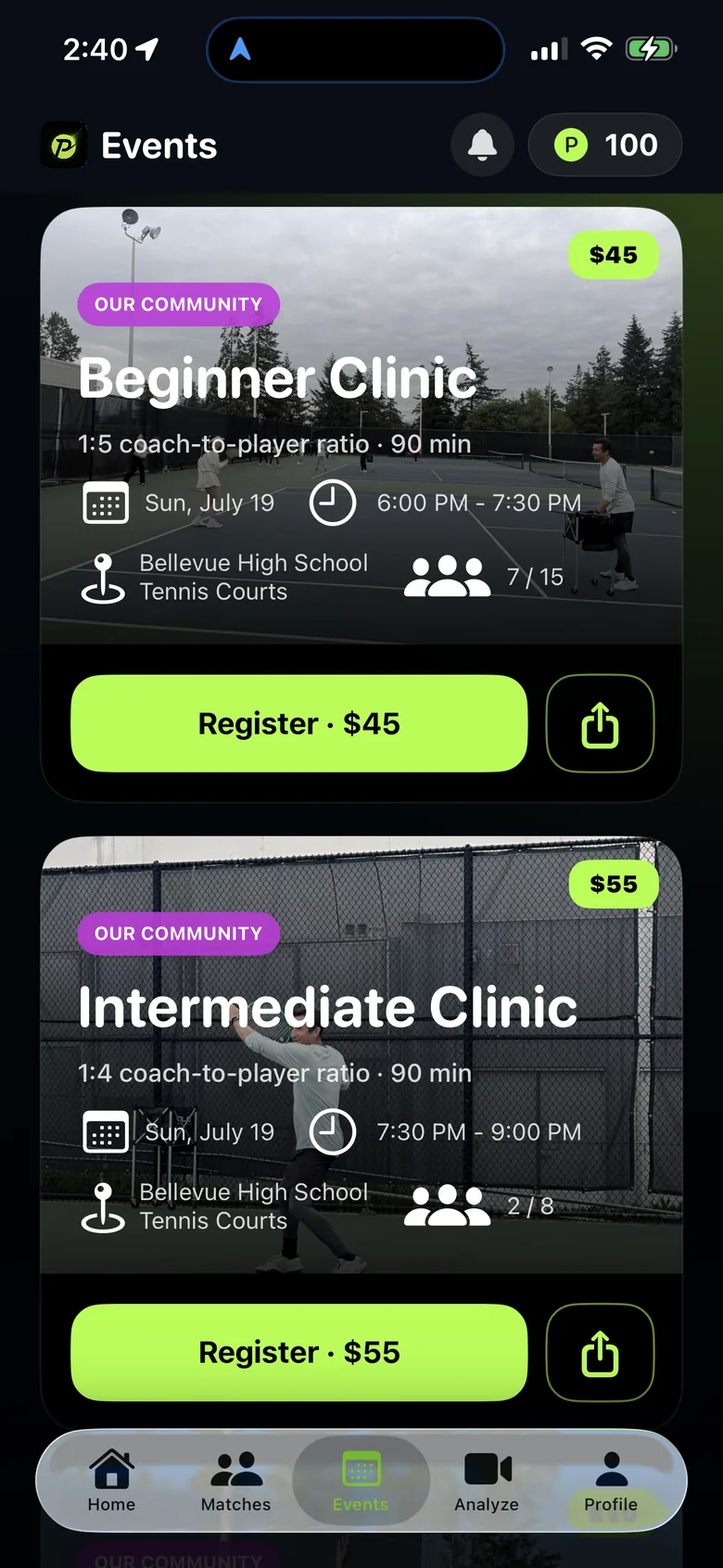 PopPoint events screen