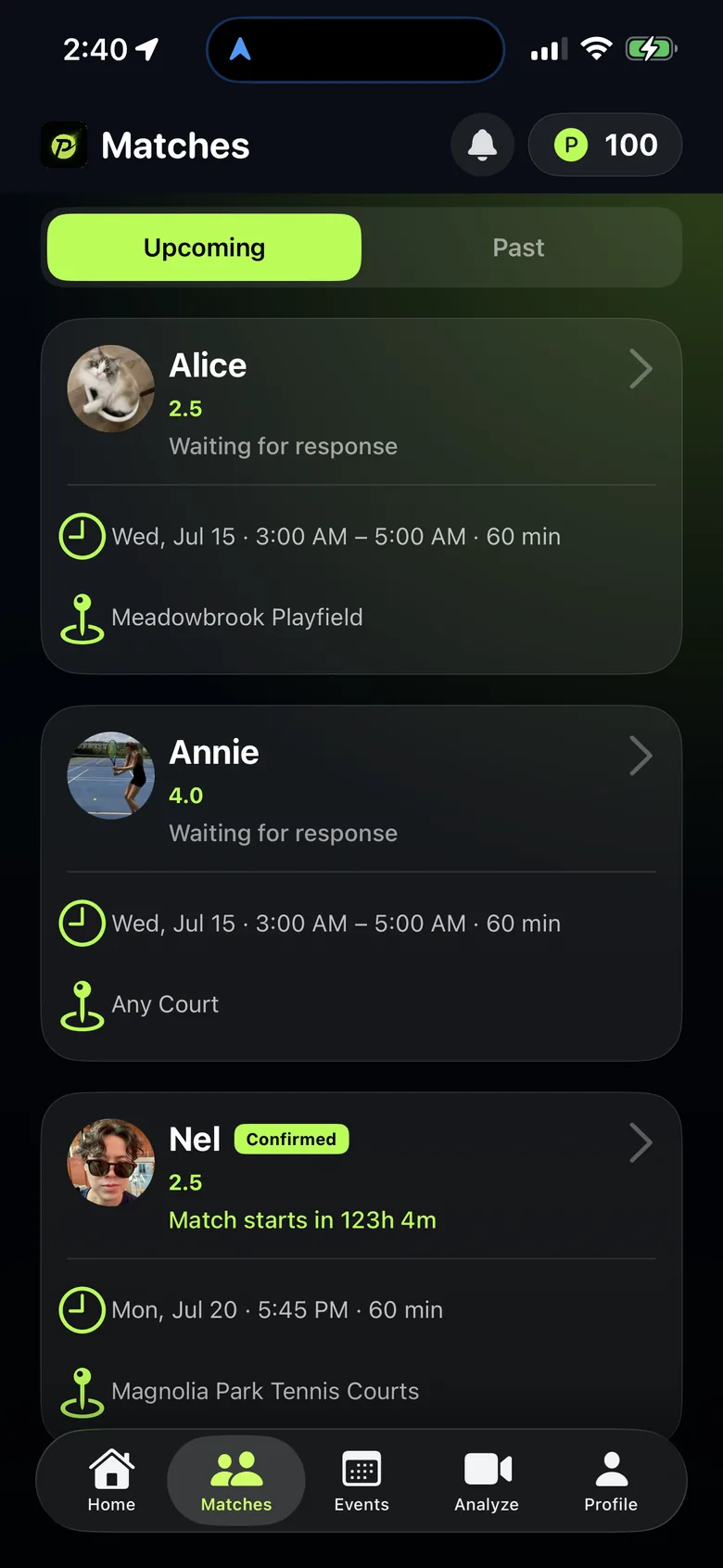 PopPoint matches and invites